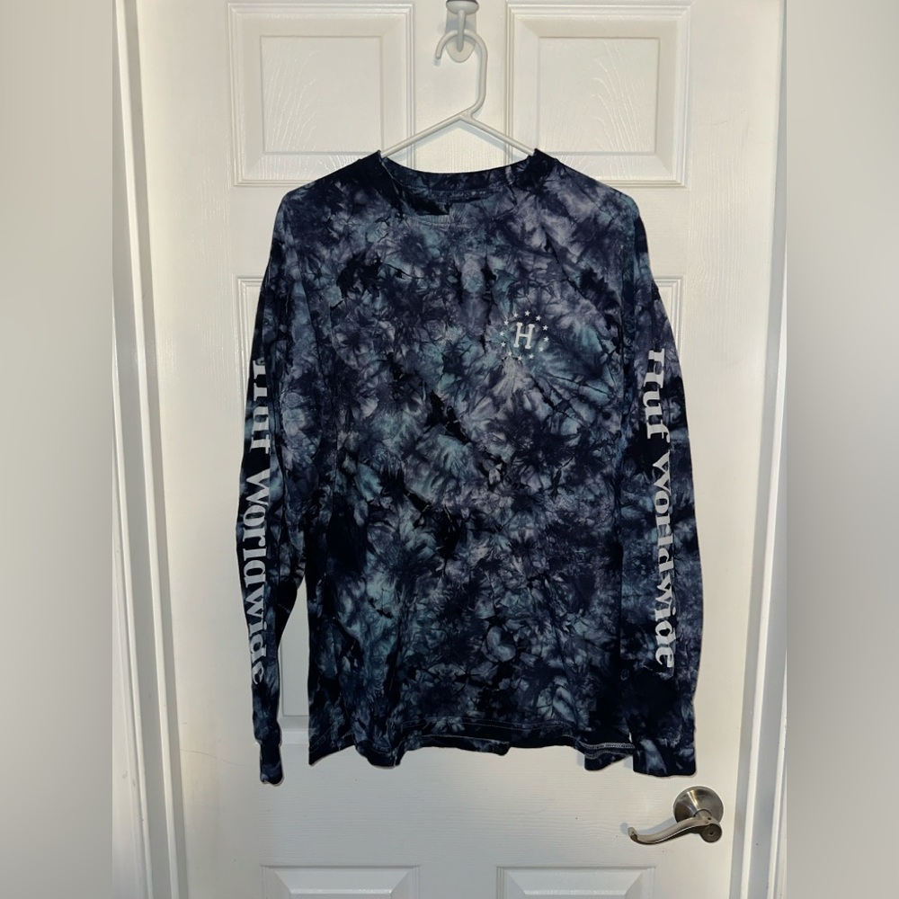 HUF Men's Dark Blue Tie-Dye Long Sleeve Tee size XL